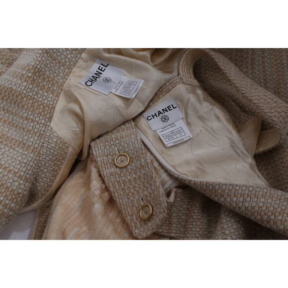 CHANEL 01A Fall 01 Beige 2 Piece Sleeveless Sequin Dress Maxi Tweed Coat Suit 38 - Picture 15 of 16
